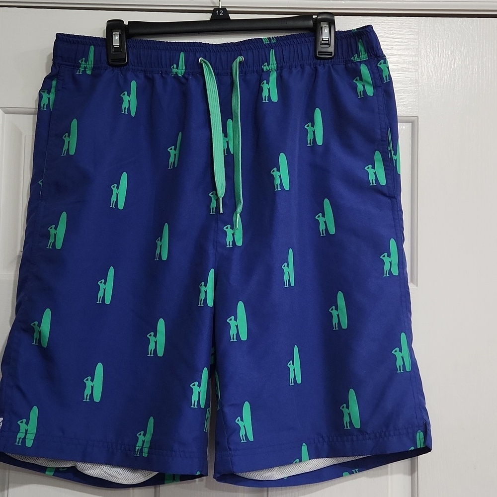 Johnnie-O mens XL Blue surfer logo swim trunks Size Large